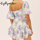 Floral Off Shoulder Puff Sleeve Corset Mini Dress 2