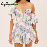 Floral Off Shoulder Puff Sleeve Corset Mini Dress