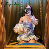 Floral Off Shoulder Puff Sleeve Corset Mini Dress 3