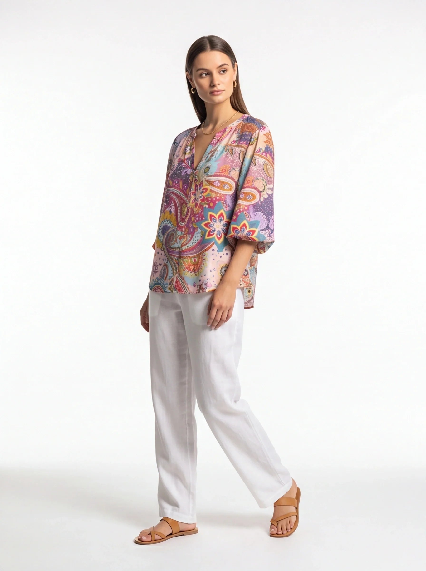 Floral Print Casual Blouse with Soft Fabric and Relaxed Fit