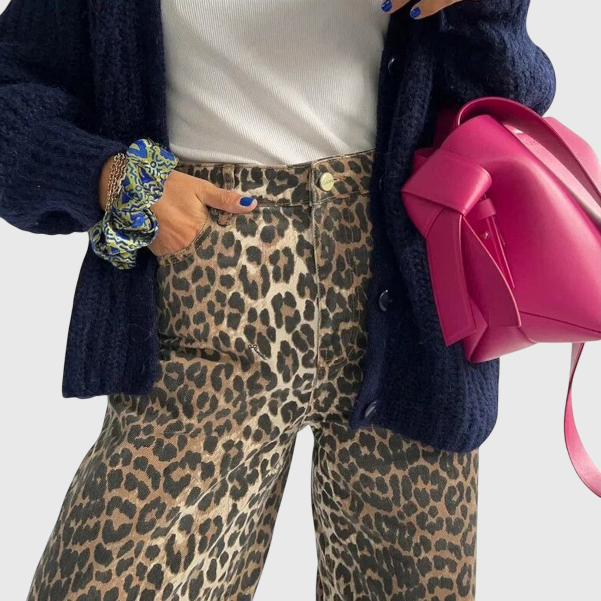 Leopard Print High Waist Tapered Jeans