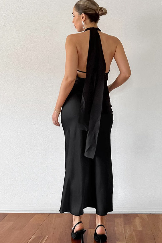 Halter Neck Fishtail Maxi Dress