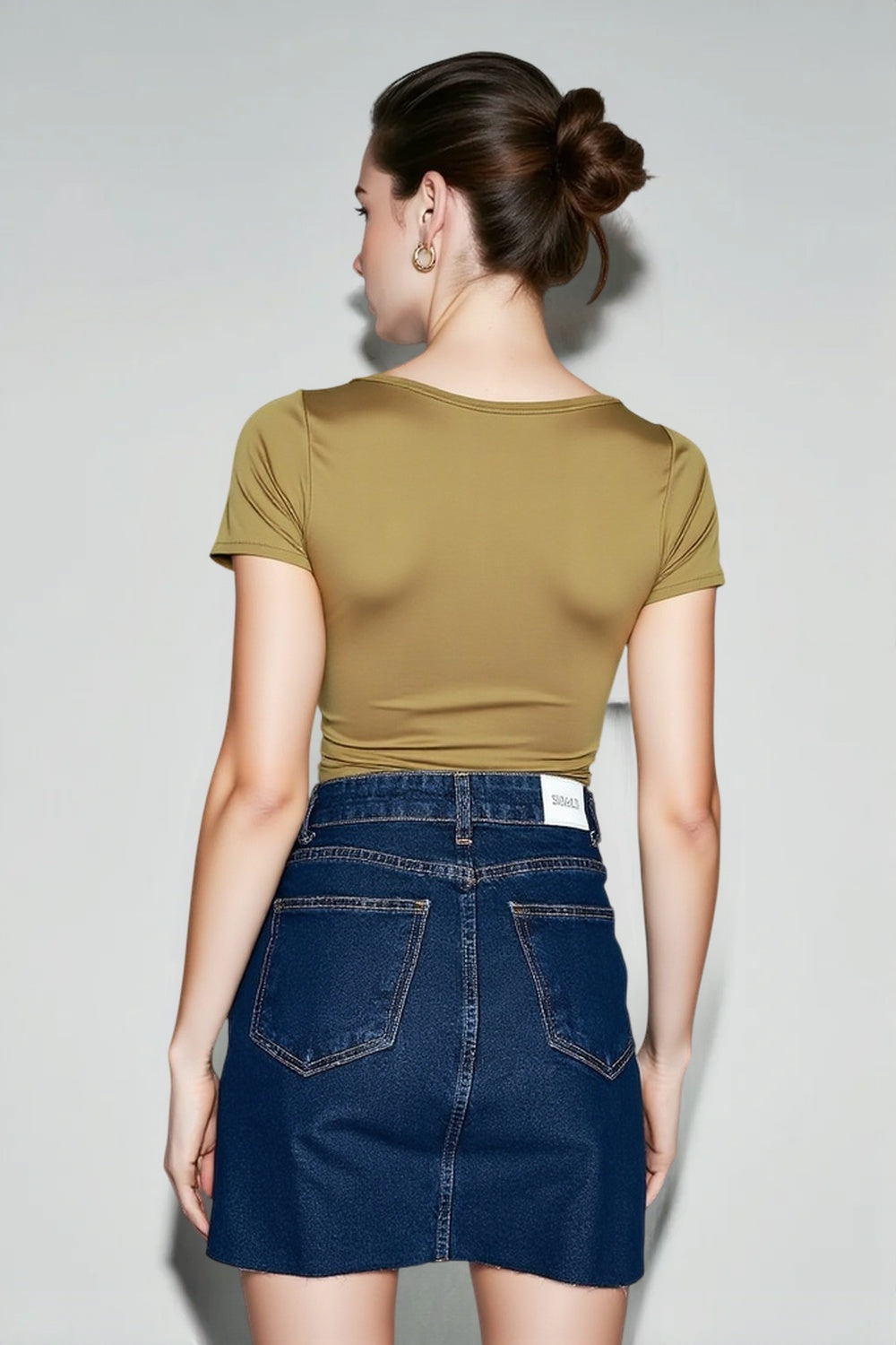 High-Waist Pleated Denim Mini Skort