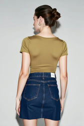 High Waist Asymmetric Denim Mini Skirt