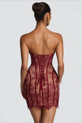 Lace Strapless Striped High Waist Slim Lace Dress