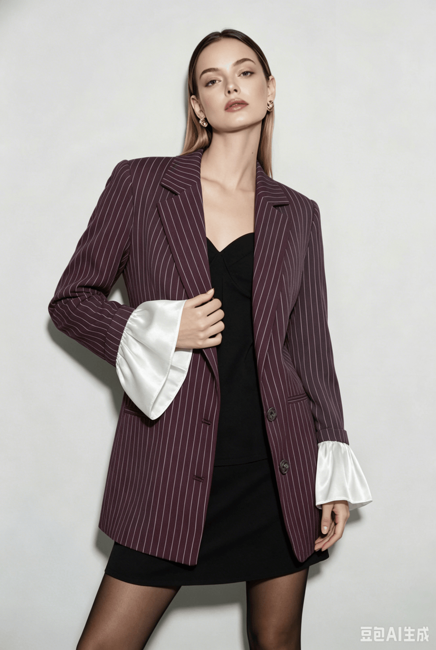 Striped Lace Ruffle Oversized Coat