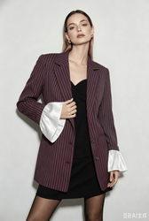 Striped Lace Ruffle Oversized Coat