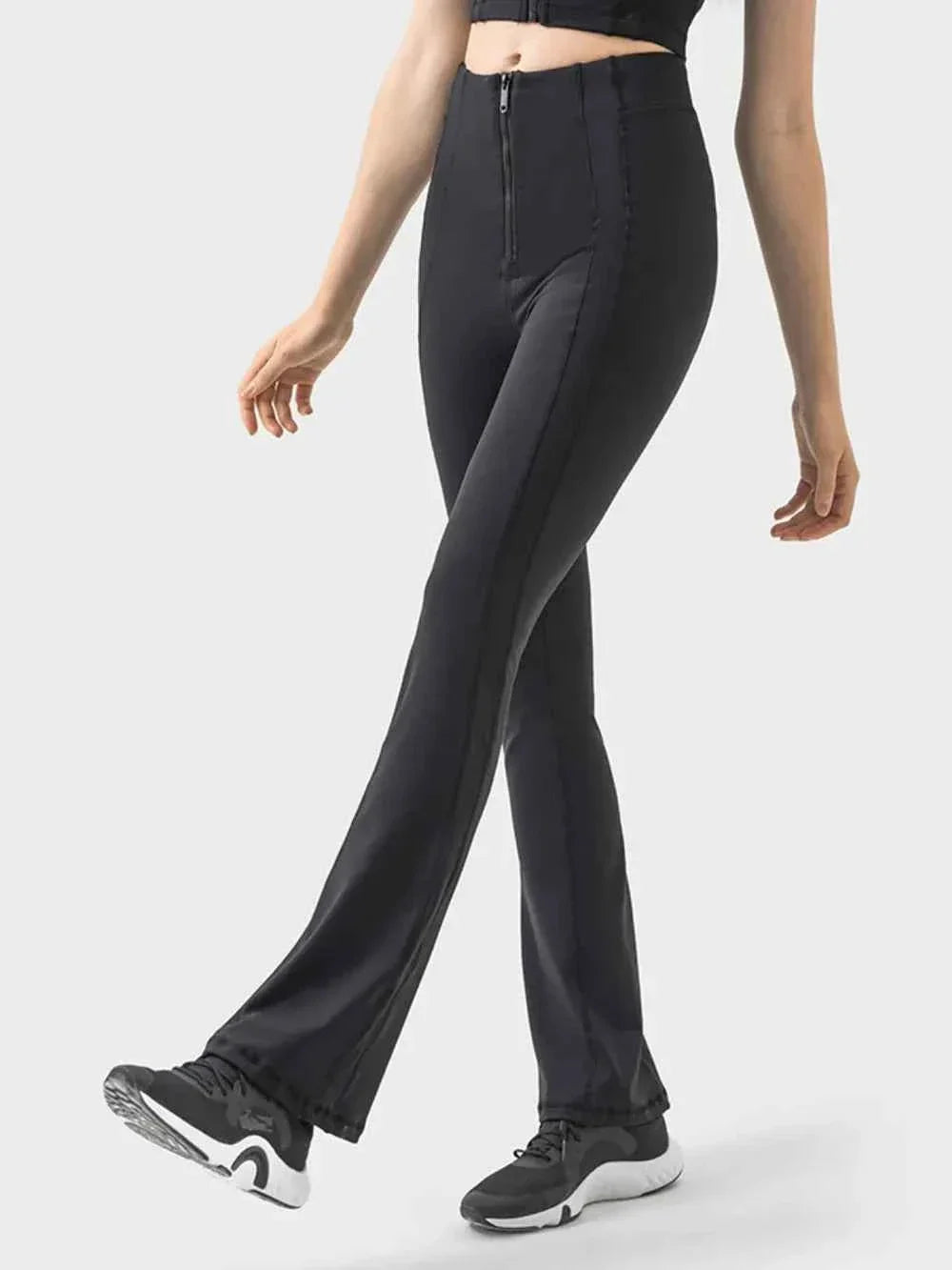 High Waist Zip Front Seam Detail Flare Active Pants 2