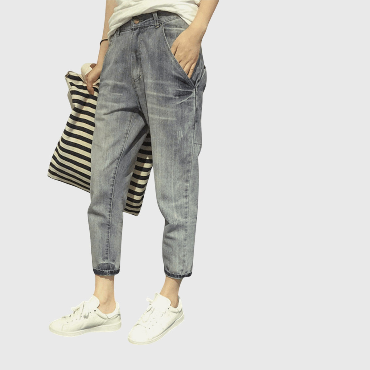 High Waist Pleated Tapered Harem Jeans
