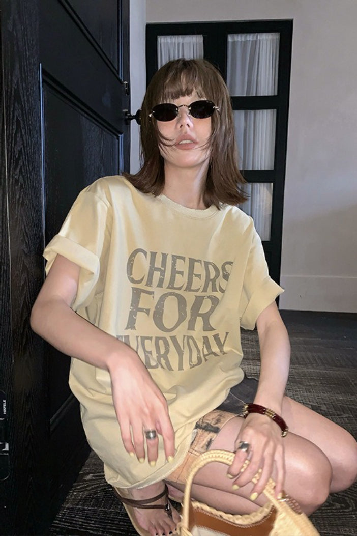 Cotton Oversized Letter Print T-Shirt