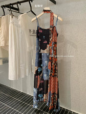Floral Patchwork Spaghetti Strap Ruffle Maxi Dress 22