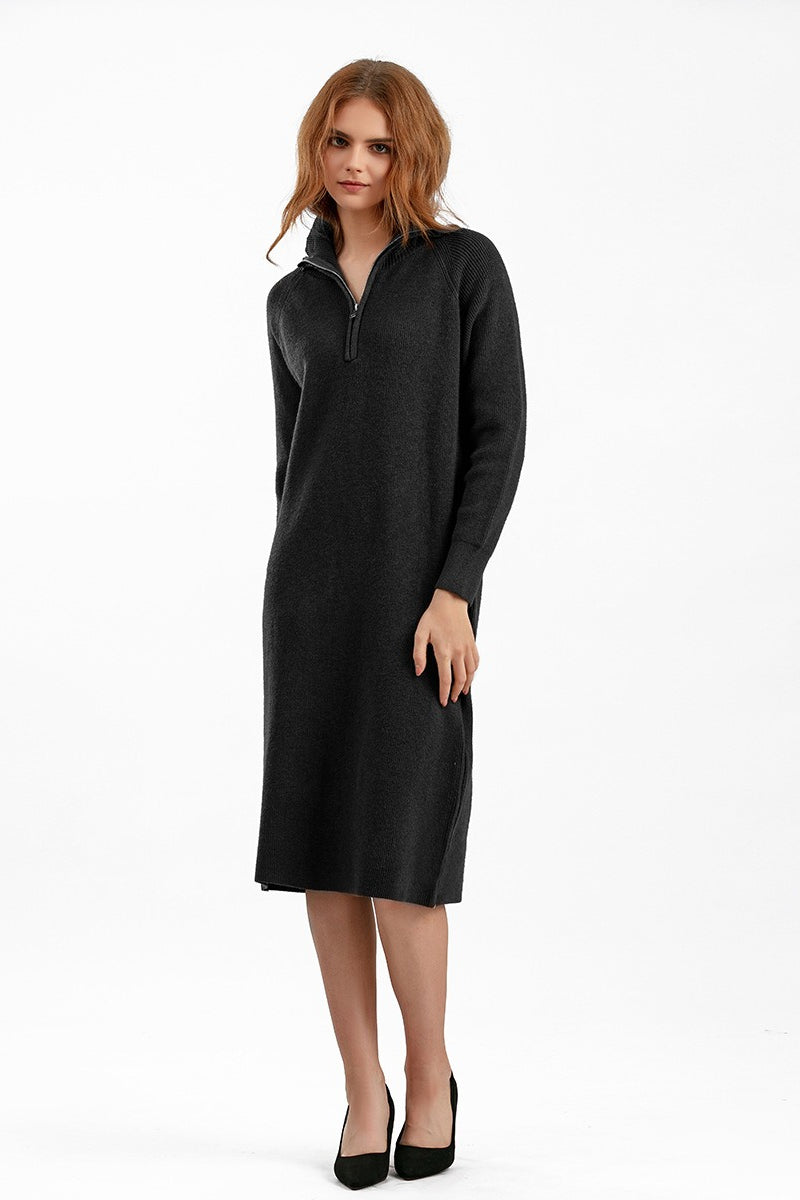 Zipper Pullover Sweater Dress