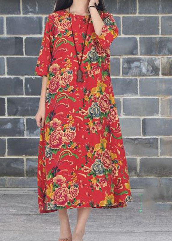 Floral Print Round Neck Half Sleeve Loose Oversized Maxi Dress