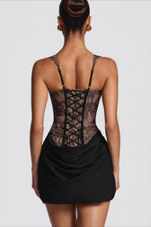 Lace Cami Drape Waist Tie Bodycon Mini Lace Dress