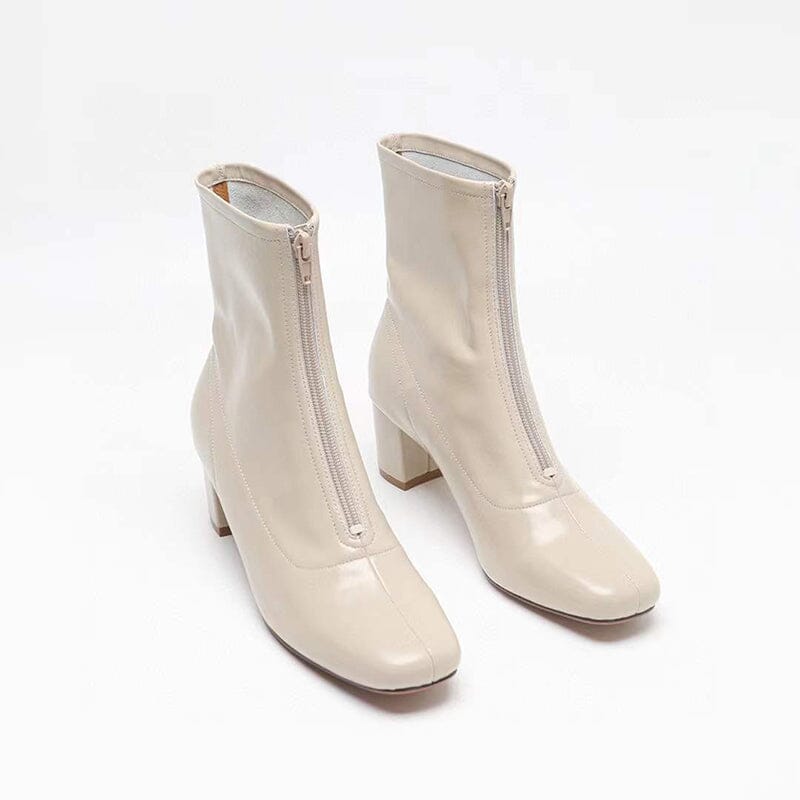 Classic Slimming Boots Elegant Glove-Like Ankle Boots High Heel Front Zipper Boots