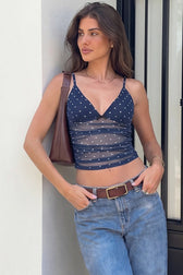 Polka Dot Mesh V-Neck Cami Top