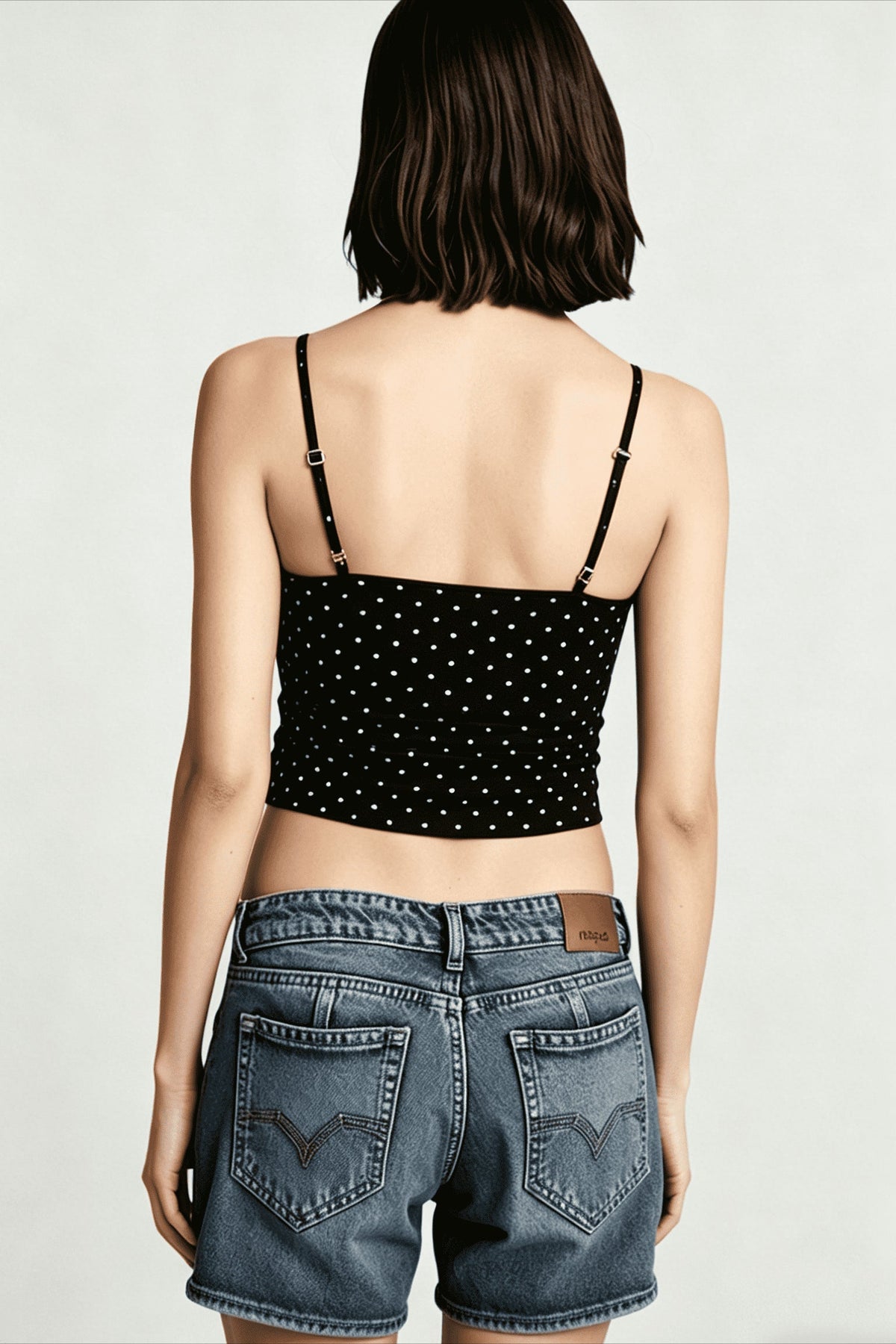 Polka Dot V-Neck Surplice Ruched Spaghetti Strap Cami Crop Top 4