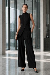Drape Sleeveless Shirt Elegant Two Piece Work Set