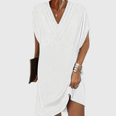 Draped V-Neck Short Sleeve Shift Mini Dress 6