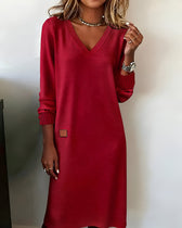 V-Neck Long Sleeve Knit Sweater Mini Dress 3