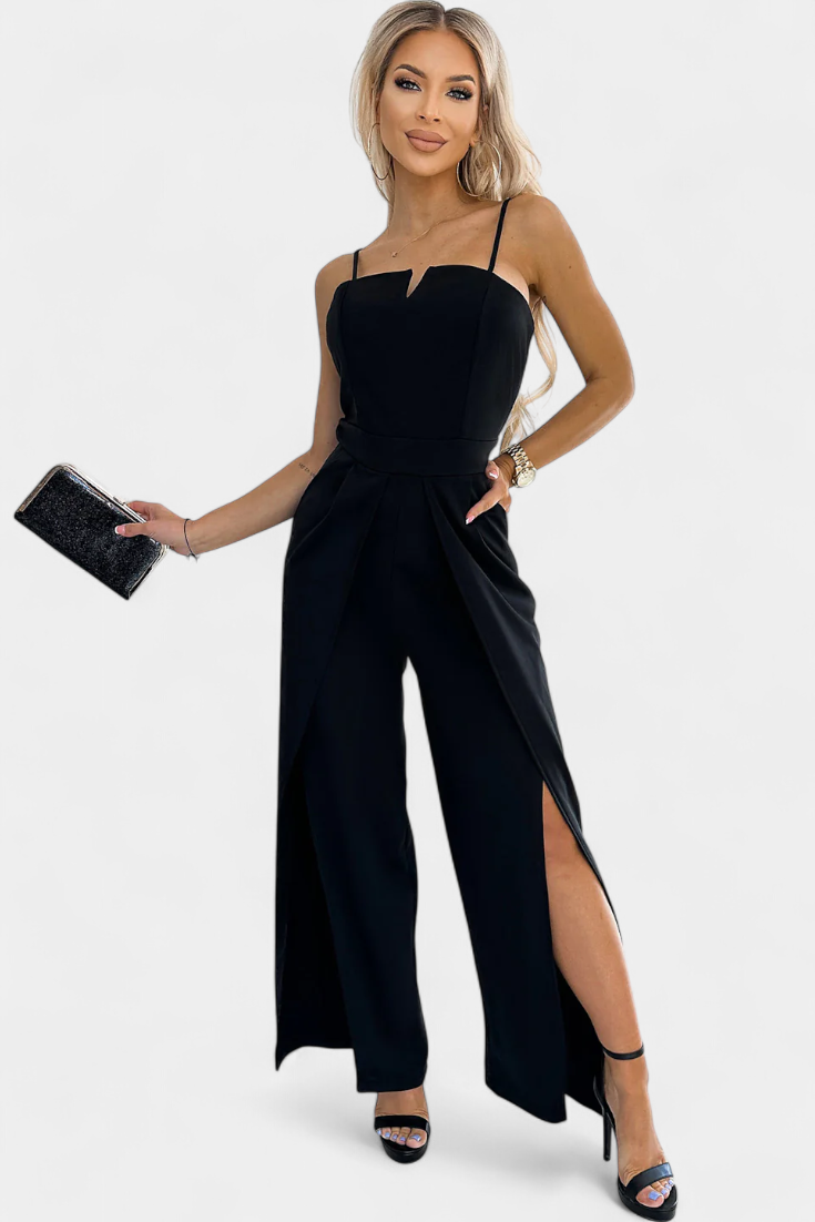 Spaghetti Strap Notch Neck Top and High Split Wide Leg Pants Two Piece Set