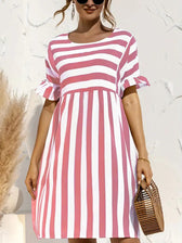 Navy Striped Summer Dress With Short Sleeves M / Pink Navy Blue Striped Dress