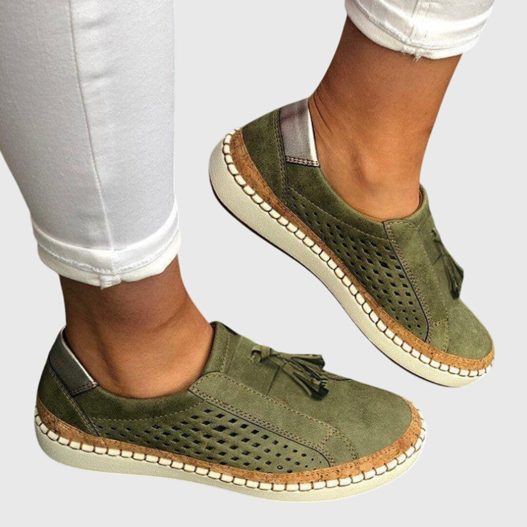 Perforated Cut Out Tassel Suede Look Slip On Sneakers