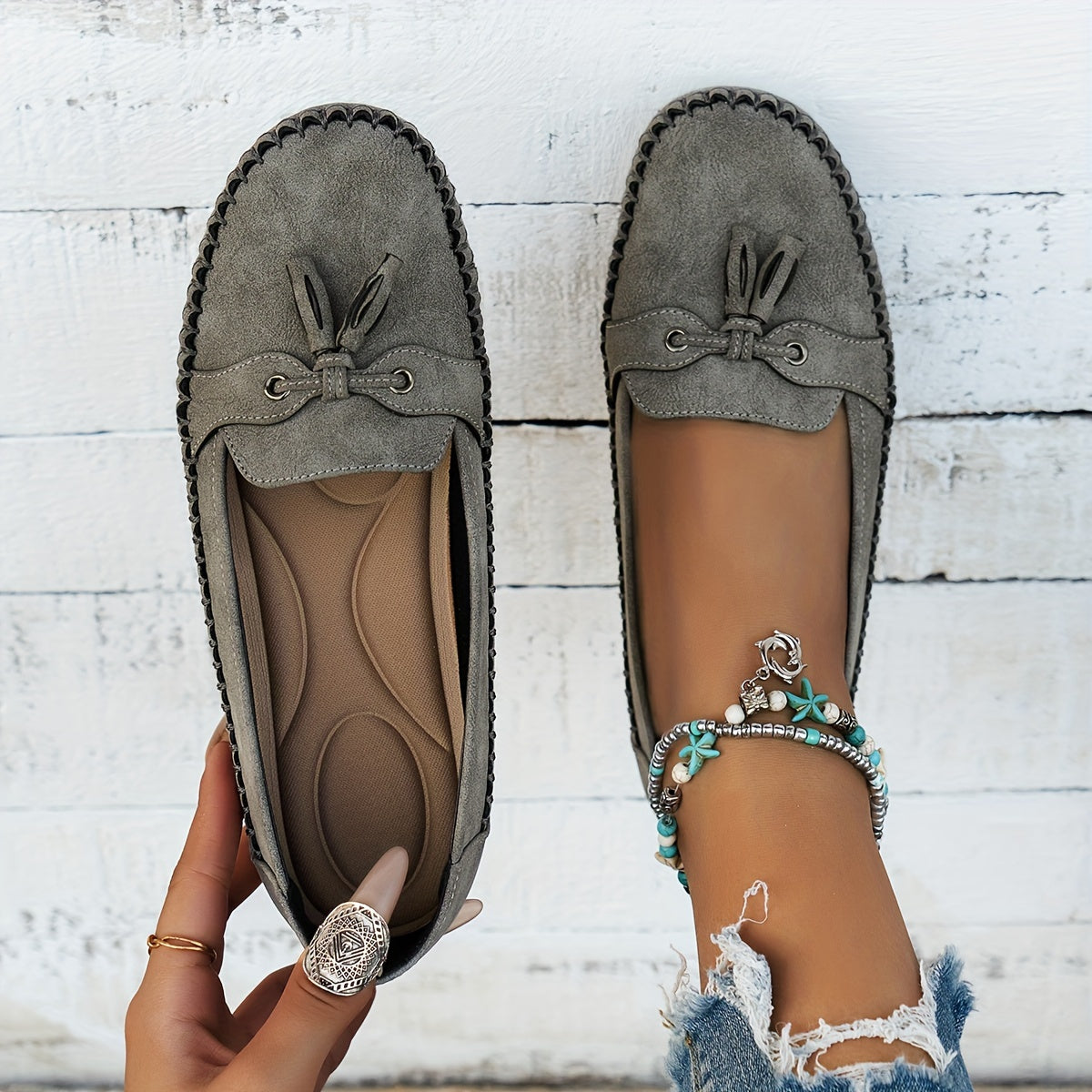 Suede Look Tassel Moccasin Loafers