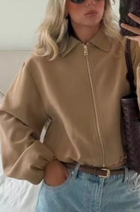 Casual Puff Lapel Zip Jacket