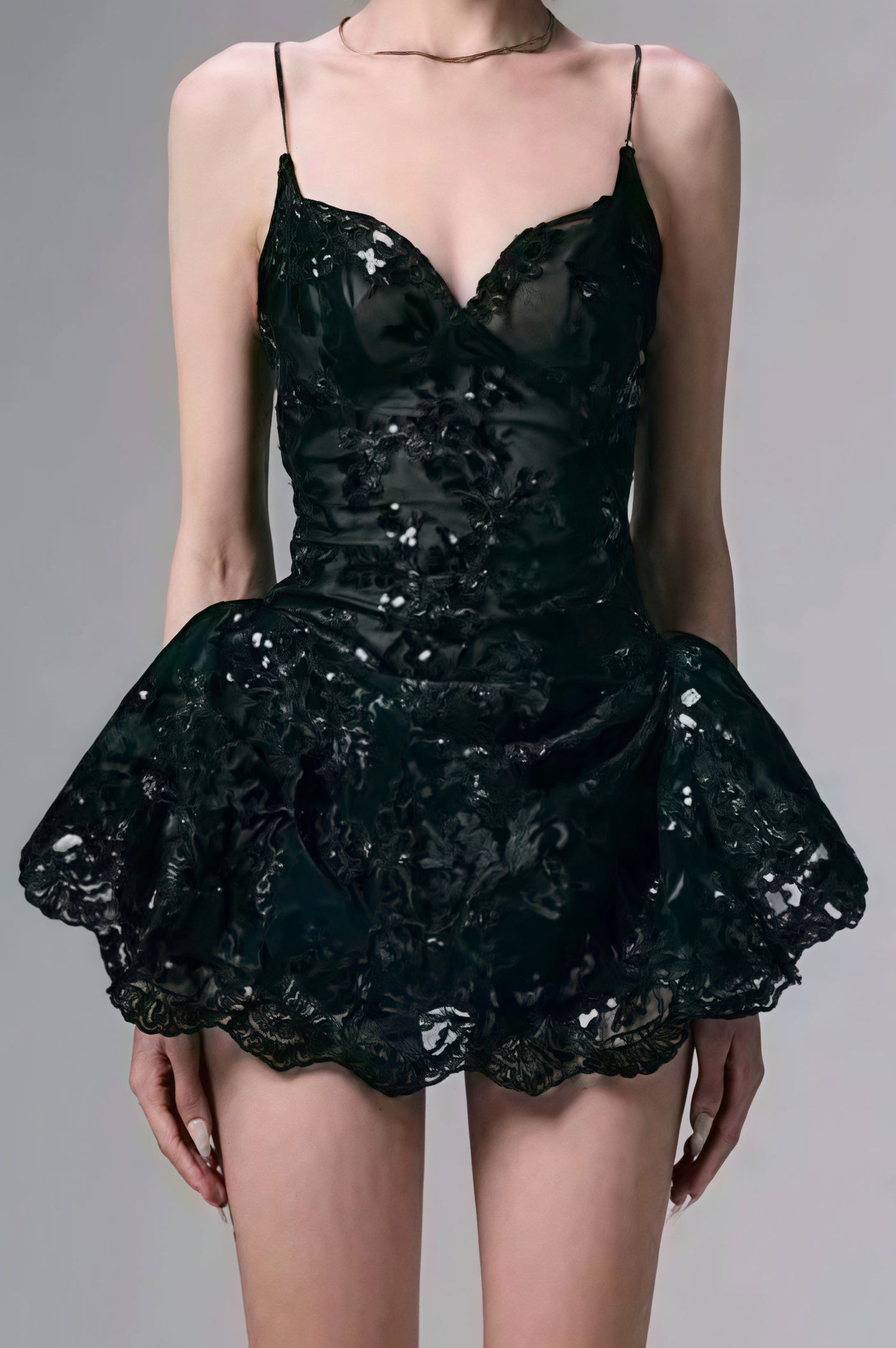 Lace Spaghetti Strap Mini Dress - View 2