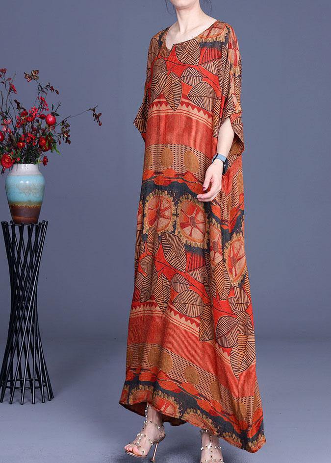 Tribal Print Oversized Kimono Sleeve Round Neck Shift Maxi Dress