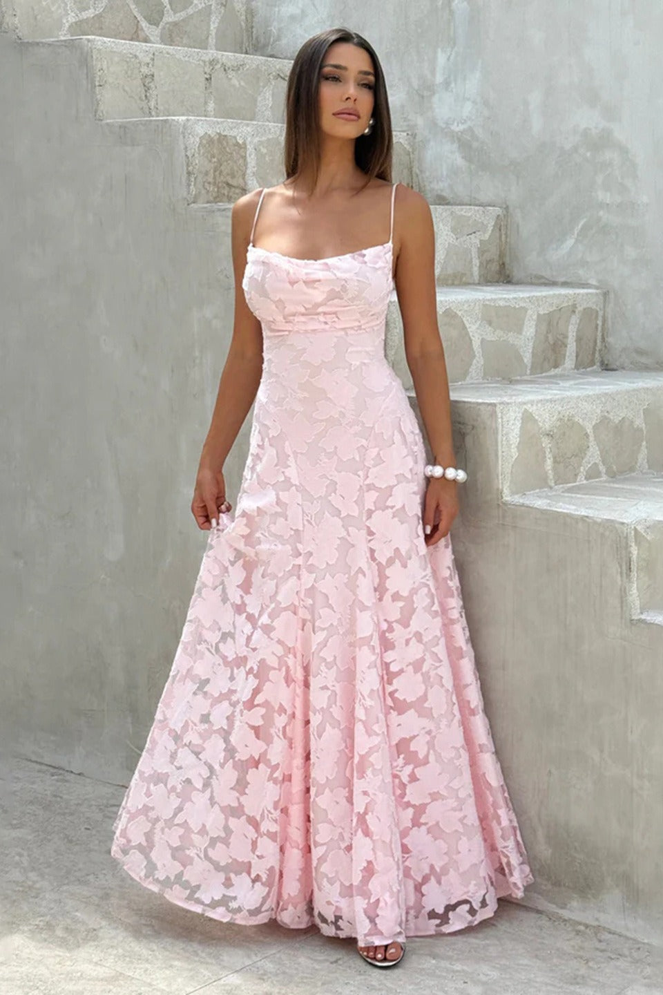 Jacquard Cami Backless Maxi Lace Dress 11