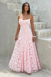 Jacquard Cami Backless Maxi Lace Dress 11