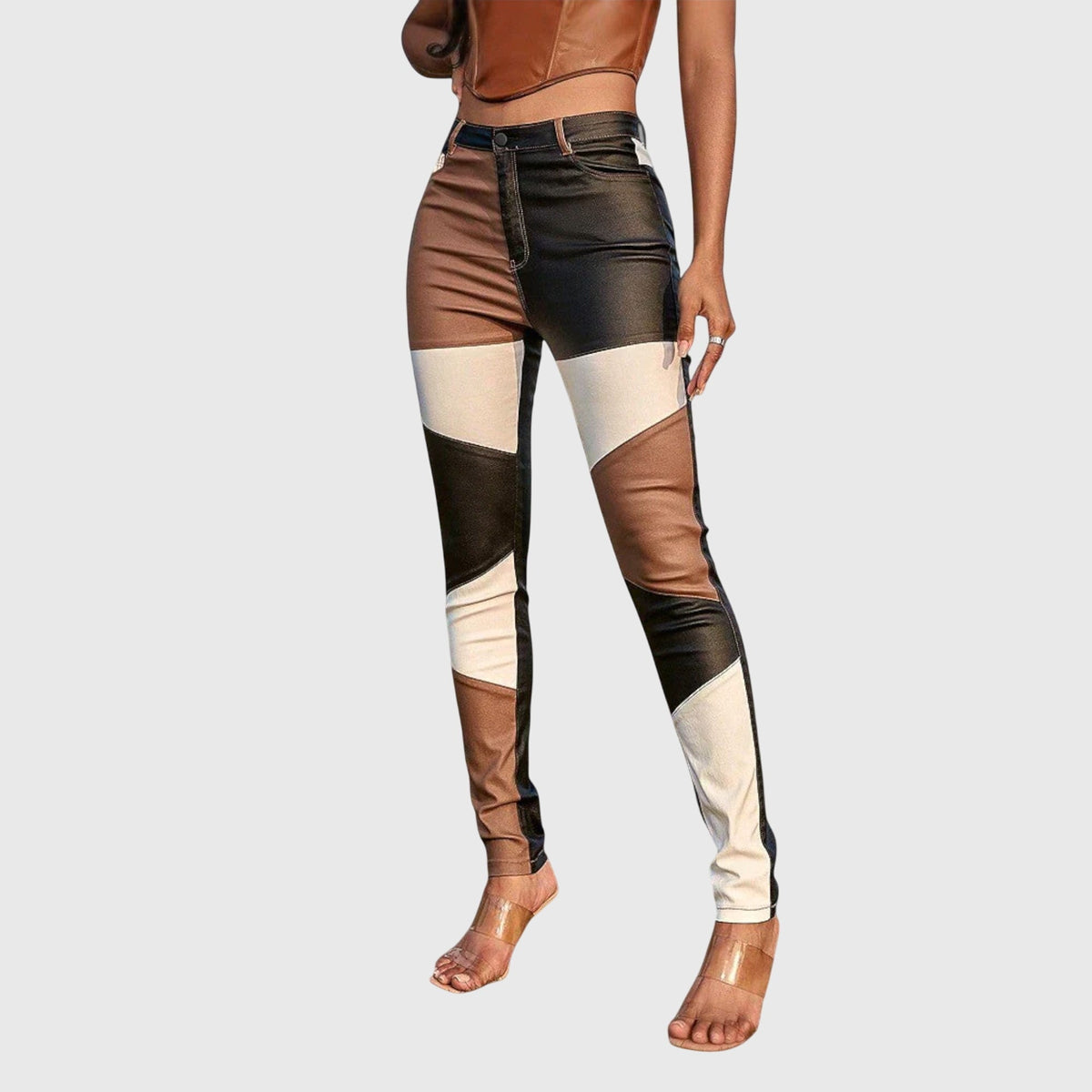 Patchwork Color Block High Waist Skinny Pants