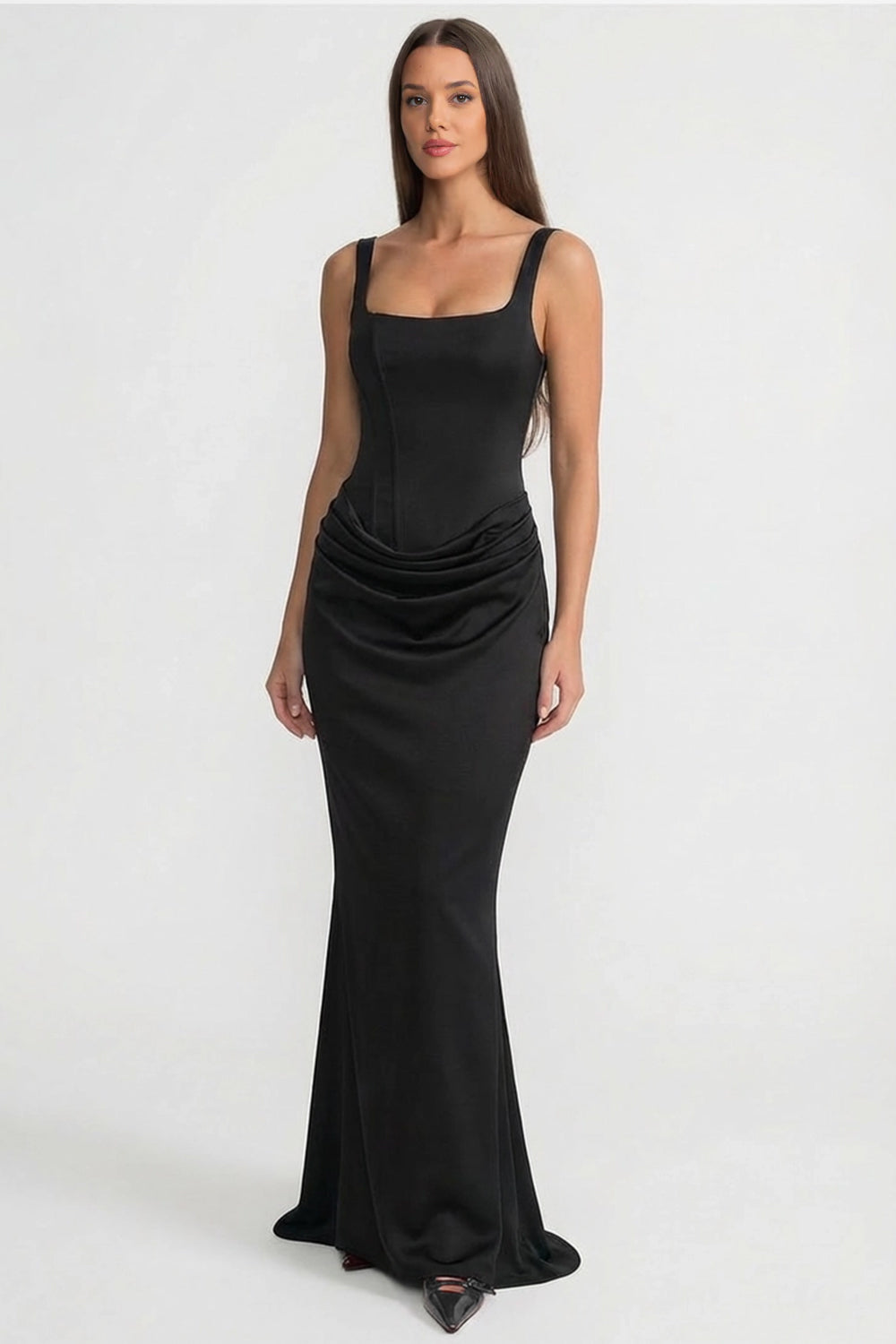 Square Neck Corset Bodice Draped Hip Mermaid Maxi Gown