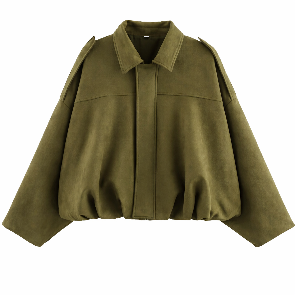 Collared Drop Shoulder Suede Look Oversized Jacket