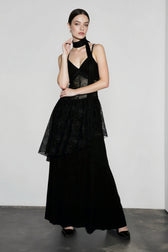 Lace Trim Sheer Waist Tie Cami Maxi Lace Dress