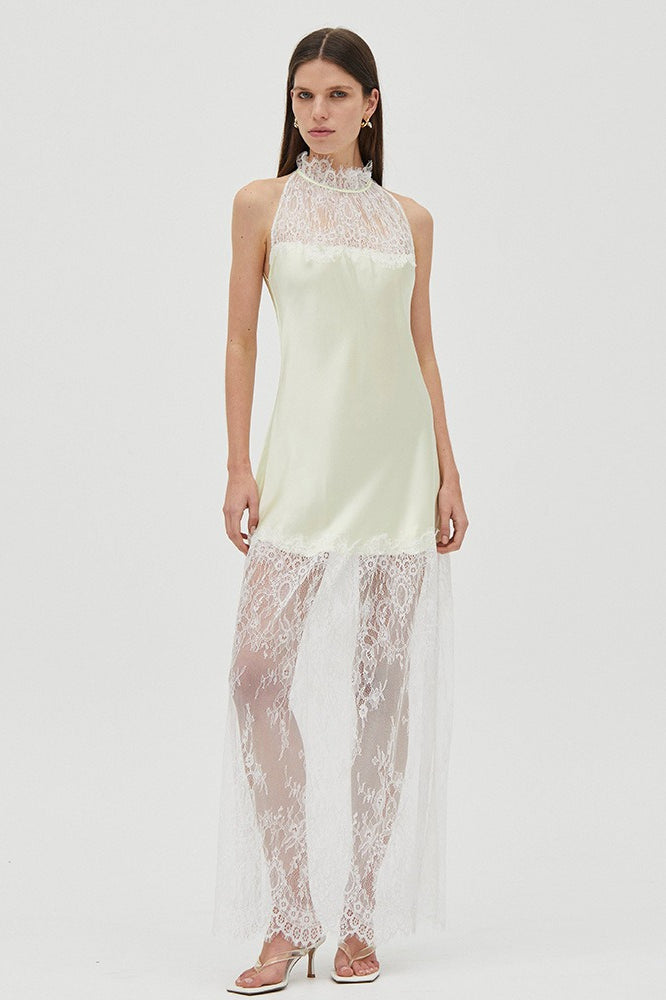 Round Neck Sheer Spliced Solid Elegant Lace Dress
