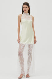 Round Neck Sheer Spliced Solid Elegant Lace Dress