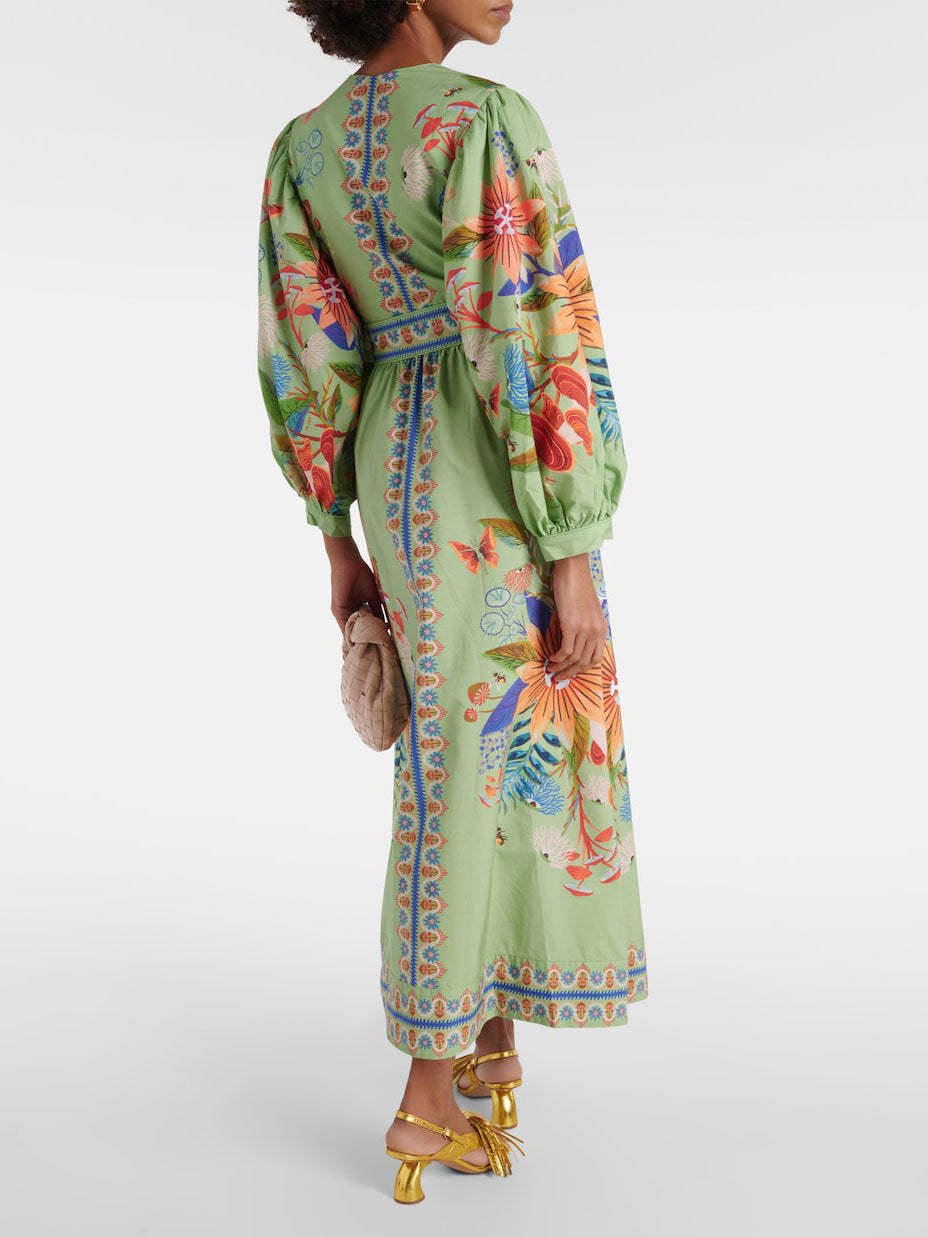Delicate Floral V Neck Single Breasted Midi Dress
