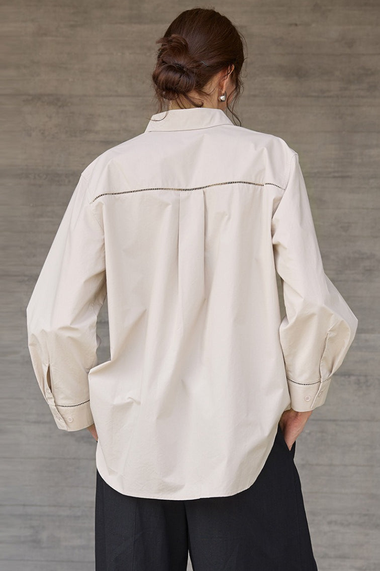 Collared Long Sleeve Curved Hem Relaxed Button Front Shirt 13