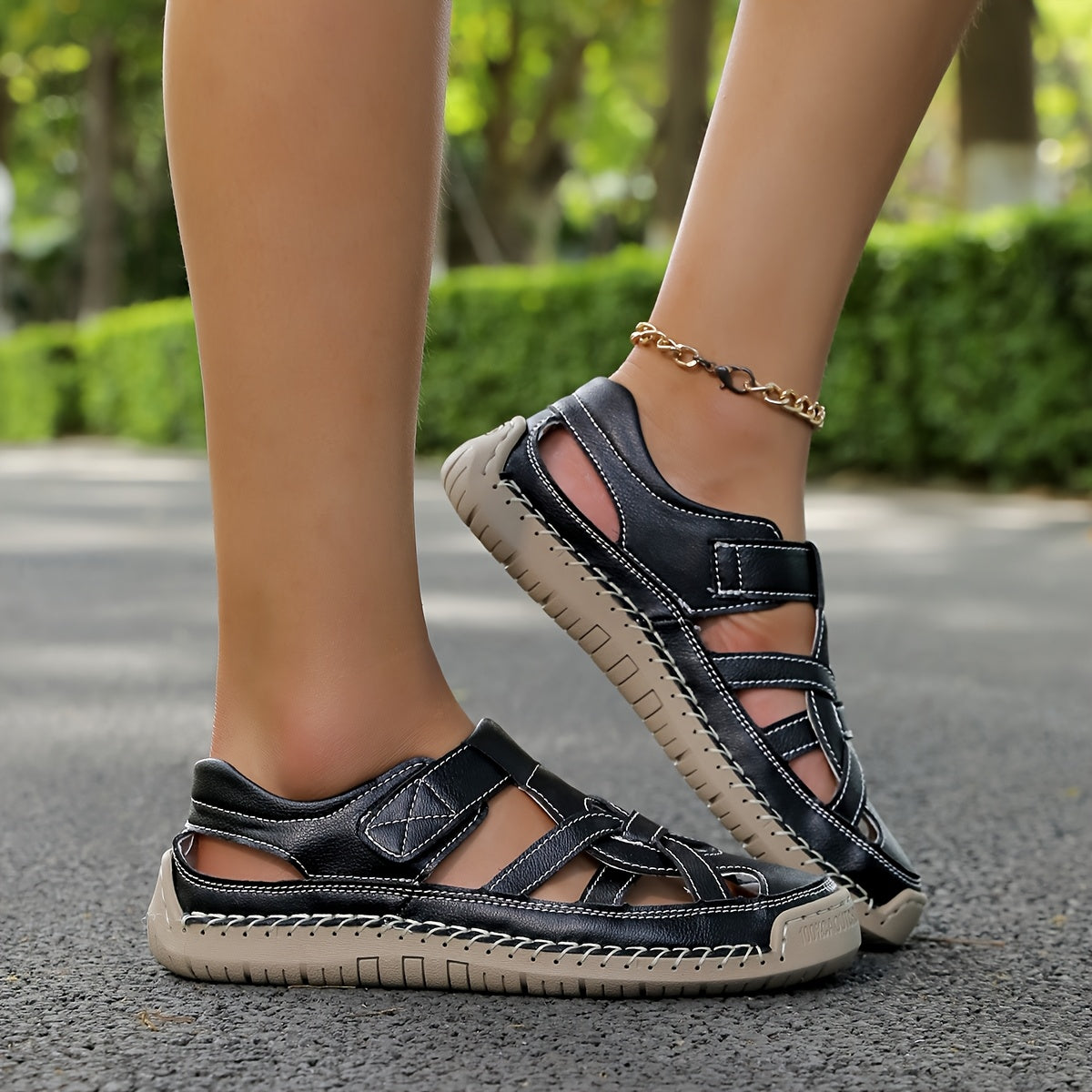 Closed Toe Cut Out Hook and Loop Fisherman Sandals 8