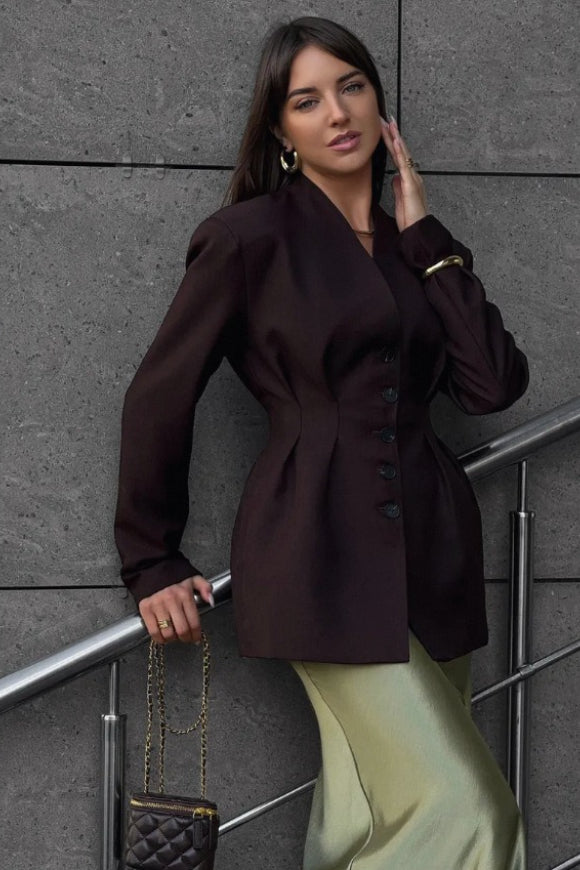Single-Breasted V-Neck Waist Defined Blazer