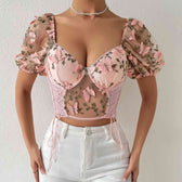 Butterfly Whispers Embroidery Charming Mesh Corset Top
