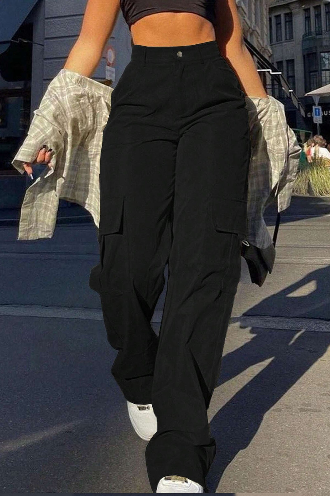 High Waist Flap Pocket Straight Leg Cargo Pants 3