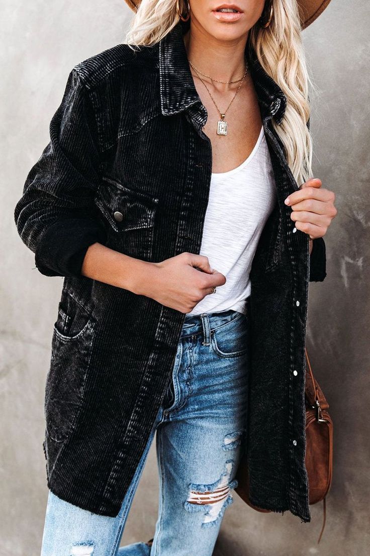 Oversized Corduroy Distressed Coat