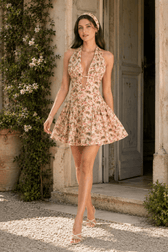 Halter Backless Mini Floral Dress