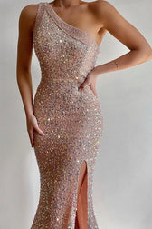 Split One Shoulder Maxi Sequin Dress