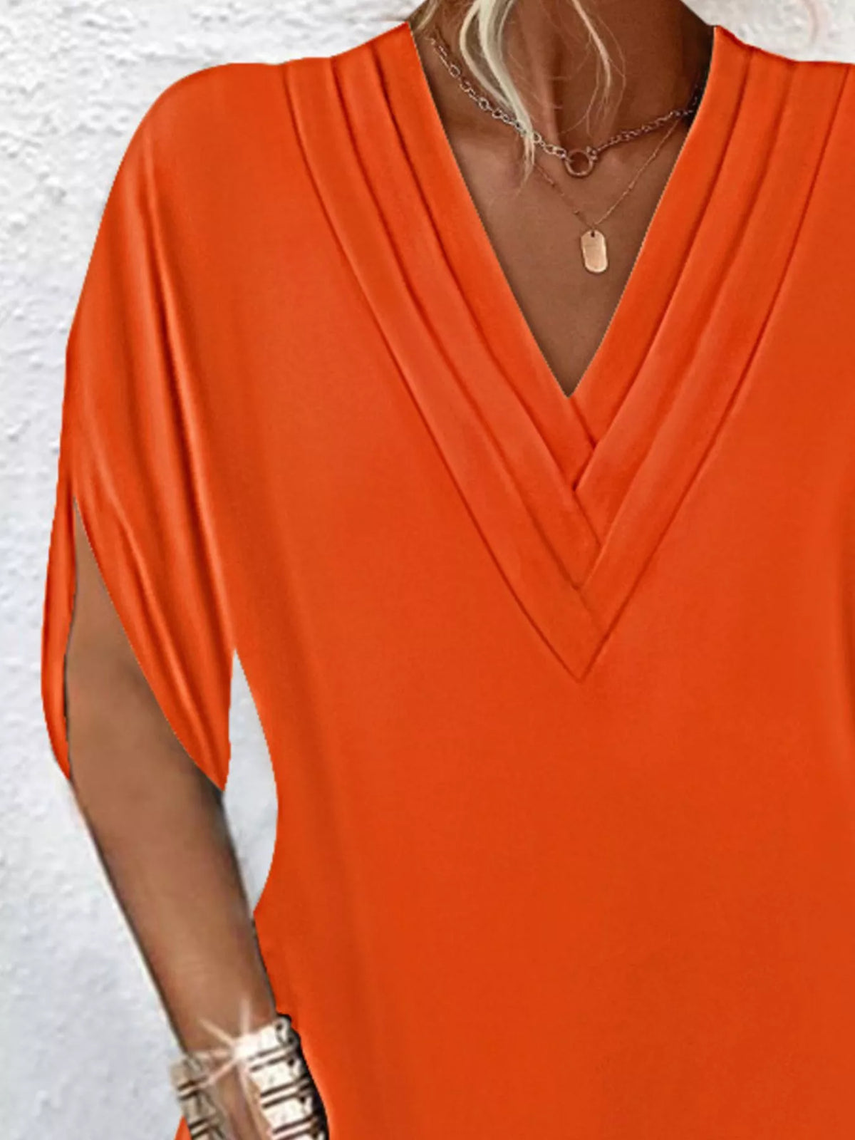 Pleated V-Neck Split Sleeve Relaxed Shift Mini Dress 14