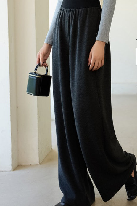 Elastic High Waist Side Pocket Wide Leg Knit Pants 2